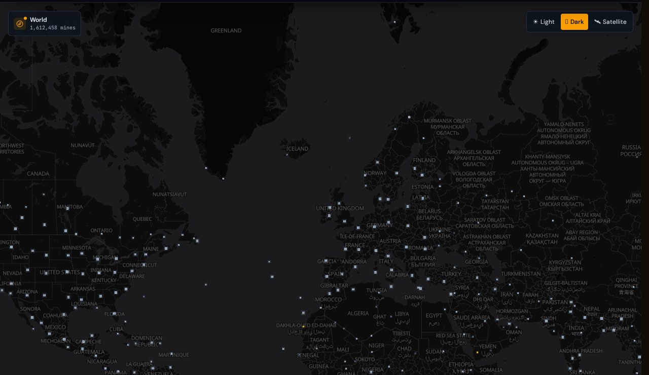 Actual TerraMine Explorer interface showing the world mine map
